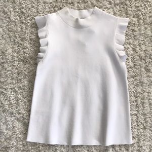 Ann Taylor Petite white ruffle mock neck shell